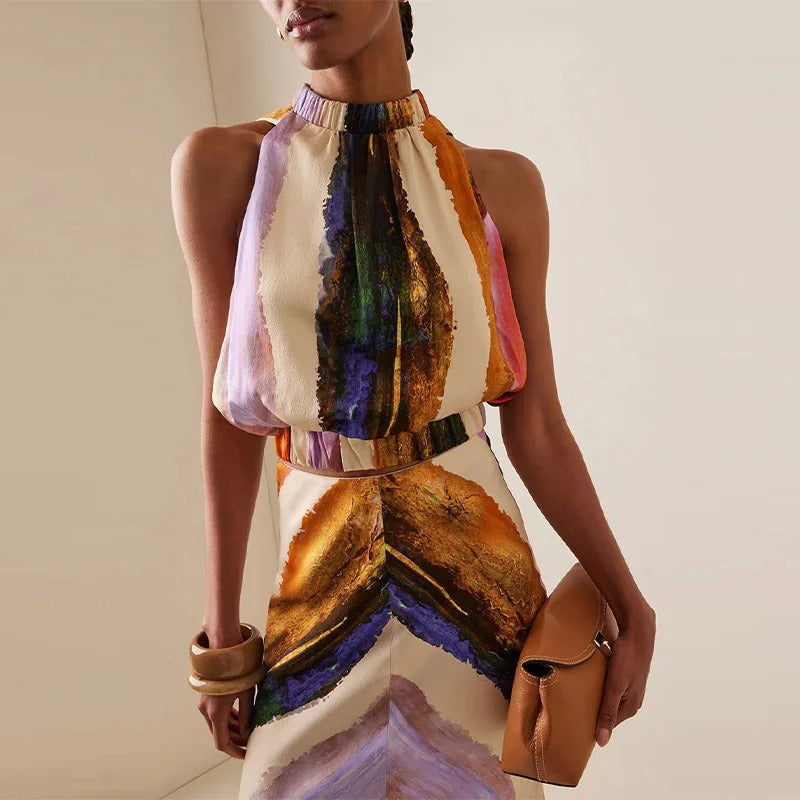 Élodie Conjunto de Dos Piezas Halter con Estampado Artístico