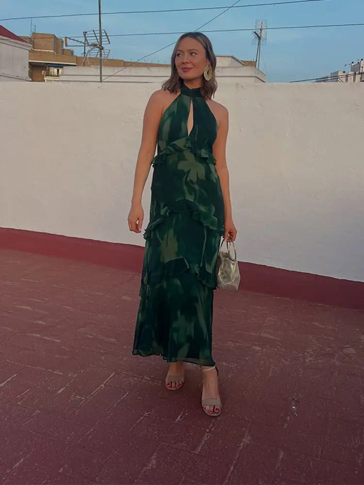 Aitana Vestido Maxi Halter con Volantes