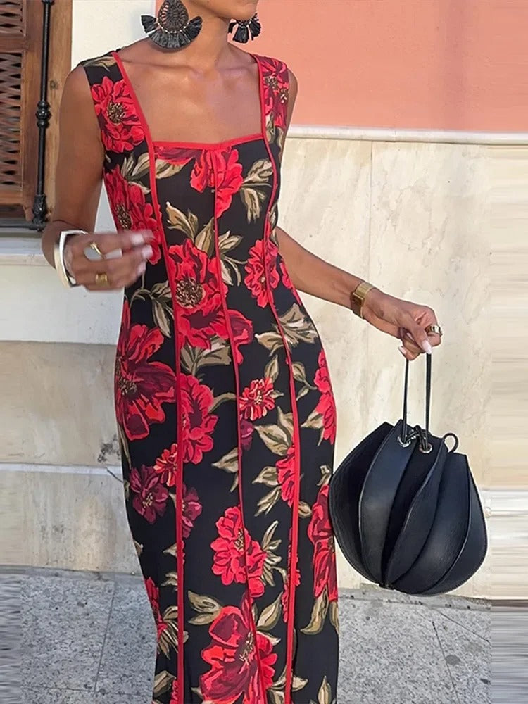 Valeria Vestido Maxi Floral con Escote Cuadrado