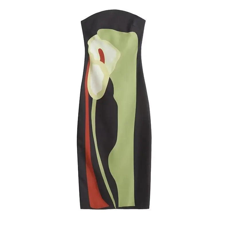 Aurelia Vestido Maxi Palabra de Honor con Estampado Artístico