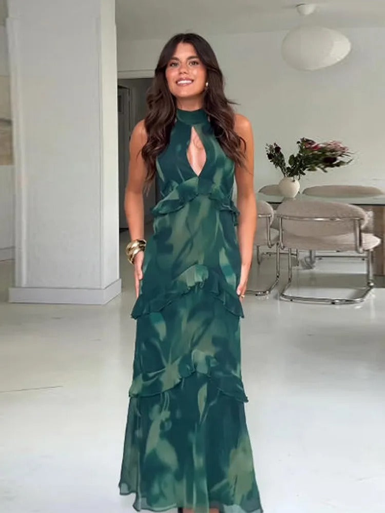 Aitana Vestido Maxi Halter con Volantes