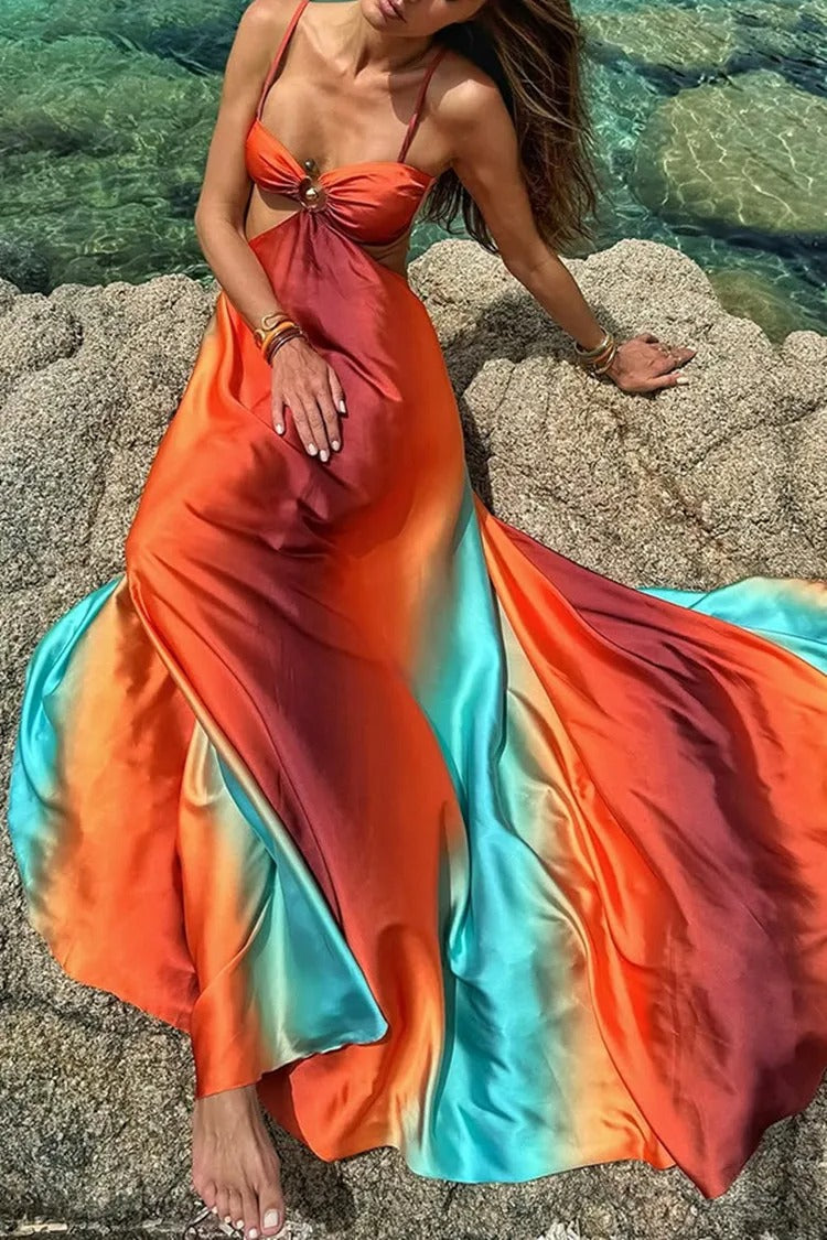 Zahara Vestido Maxi Satinado Degradado con Aberturas