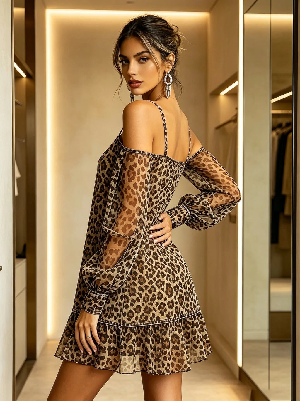 Miranda Vestido Animal Print de Hombros Descubiertos
