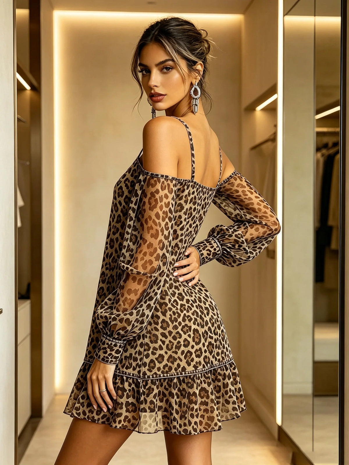 Miranda Vestido Animal Print de Hombros Descubiertos
