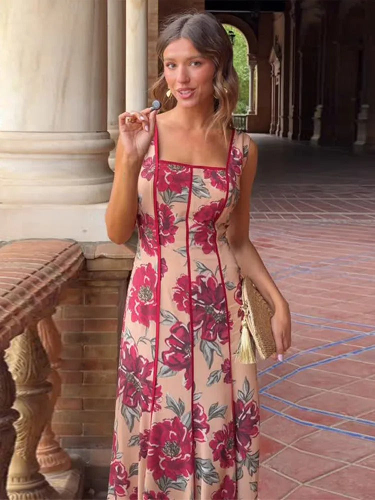 Valeria Vestido Maxi Floral con Escote Cuadrado