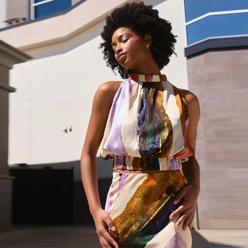 Élodie Conjunto de Dos Piezas Halter con Estampado Artístico
