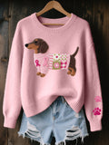 Elena | Suéter acogedor con estampado de perro salchicha
