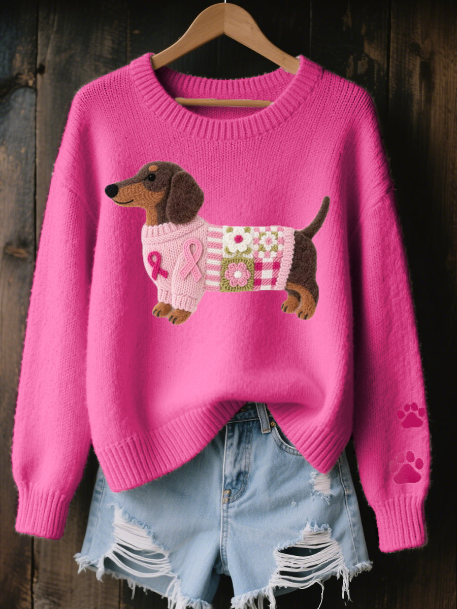 Elena | Suéter acogedor con estampado de perro salchicha