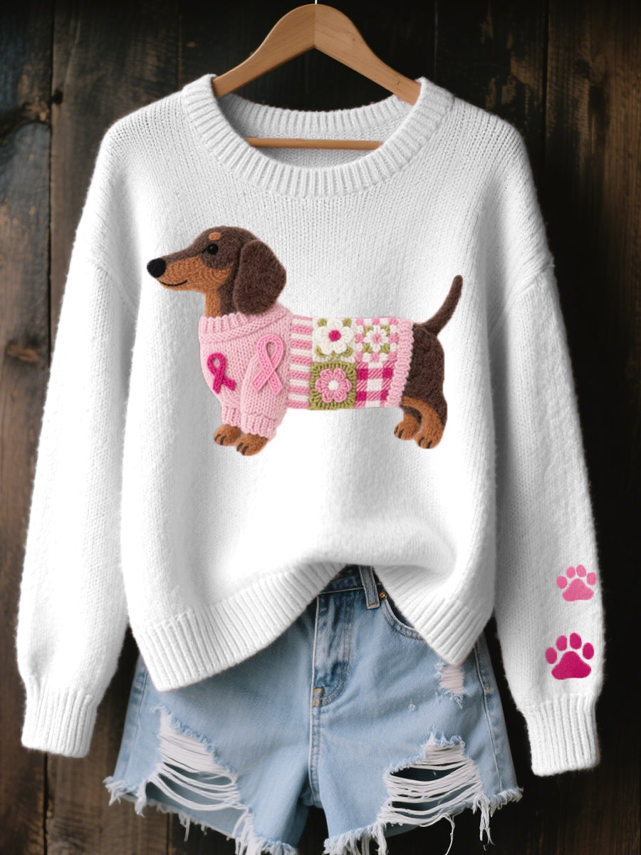 Elena | Suéter acogedor con estampado de perro salchicha