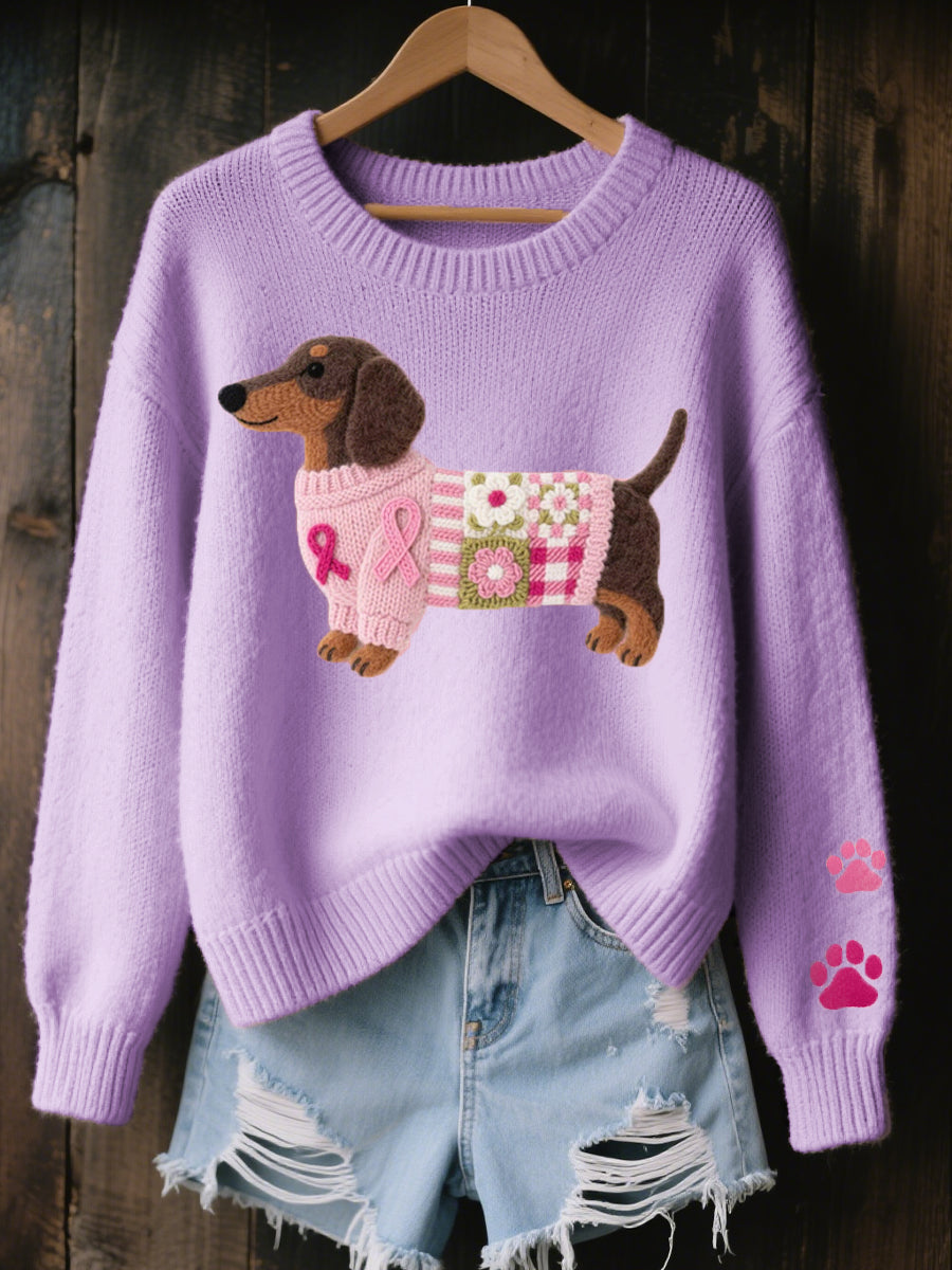 Elena | Suéter acogedor con estampado de perro salchicha