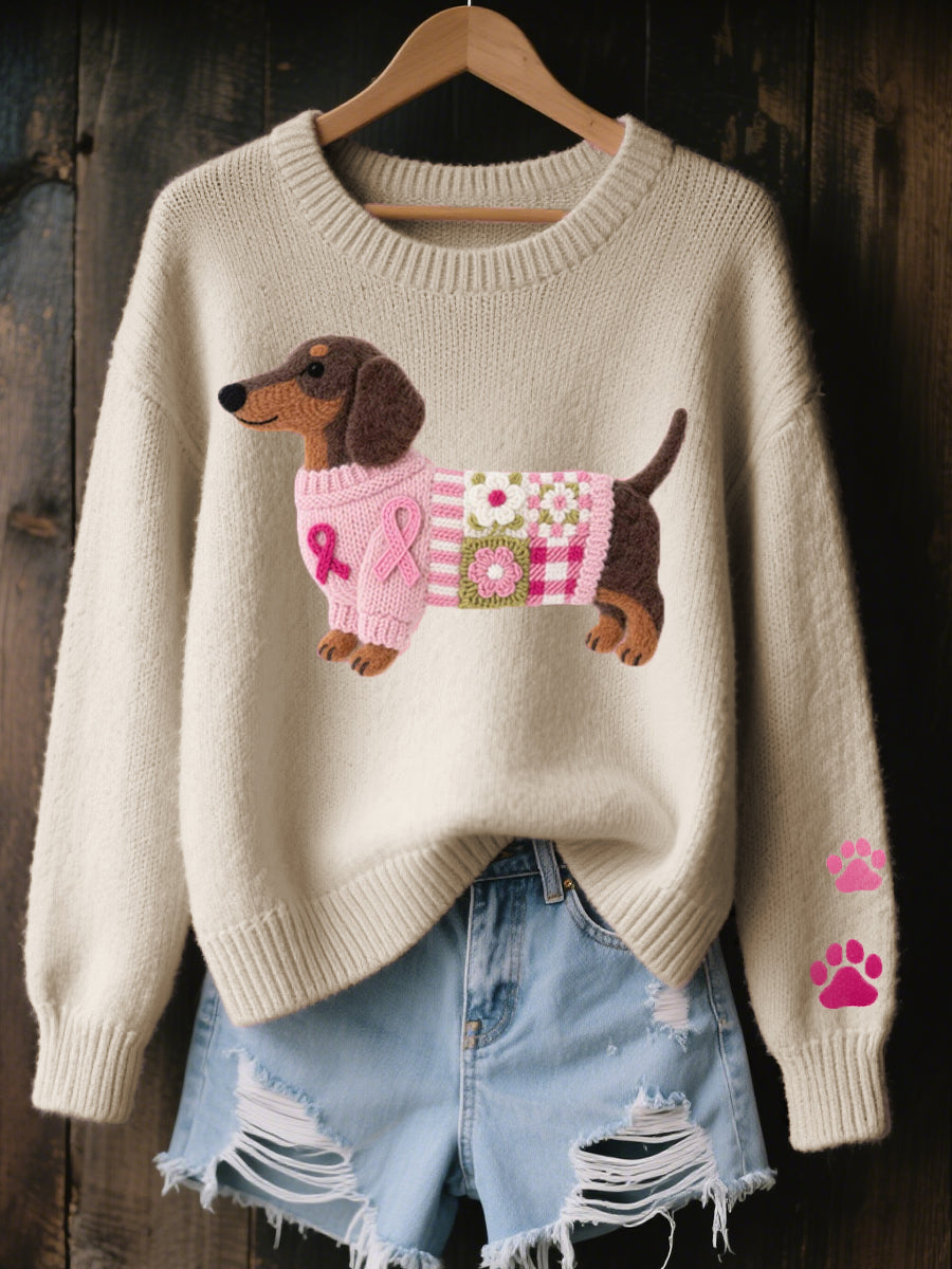 Elena | Suéter acogedor con estampado de perro salchicha